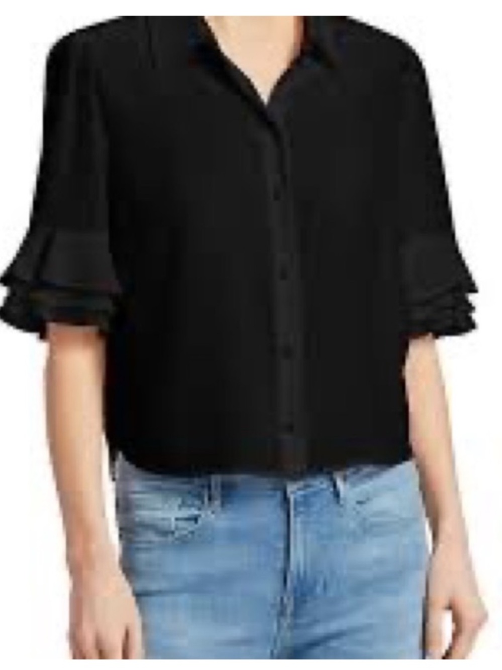 Frame black silk button down blouse